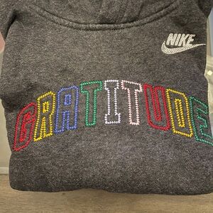 Nike Dark Gray Hoodie with Multicolor Gratitude Embroidery
